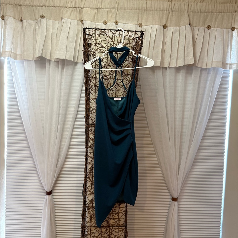 Elegant Teal Halter Dress